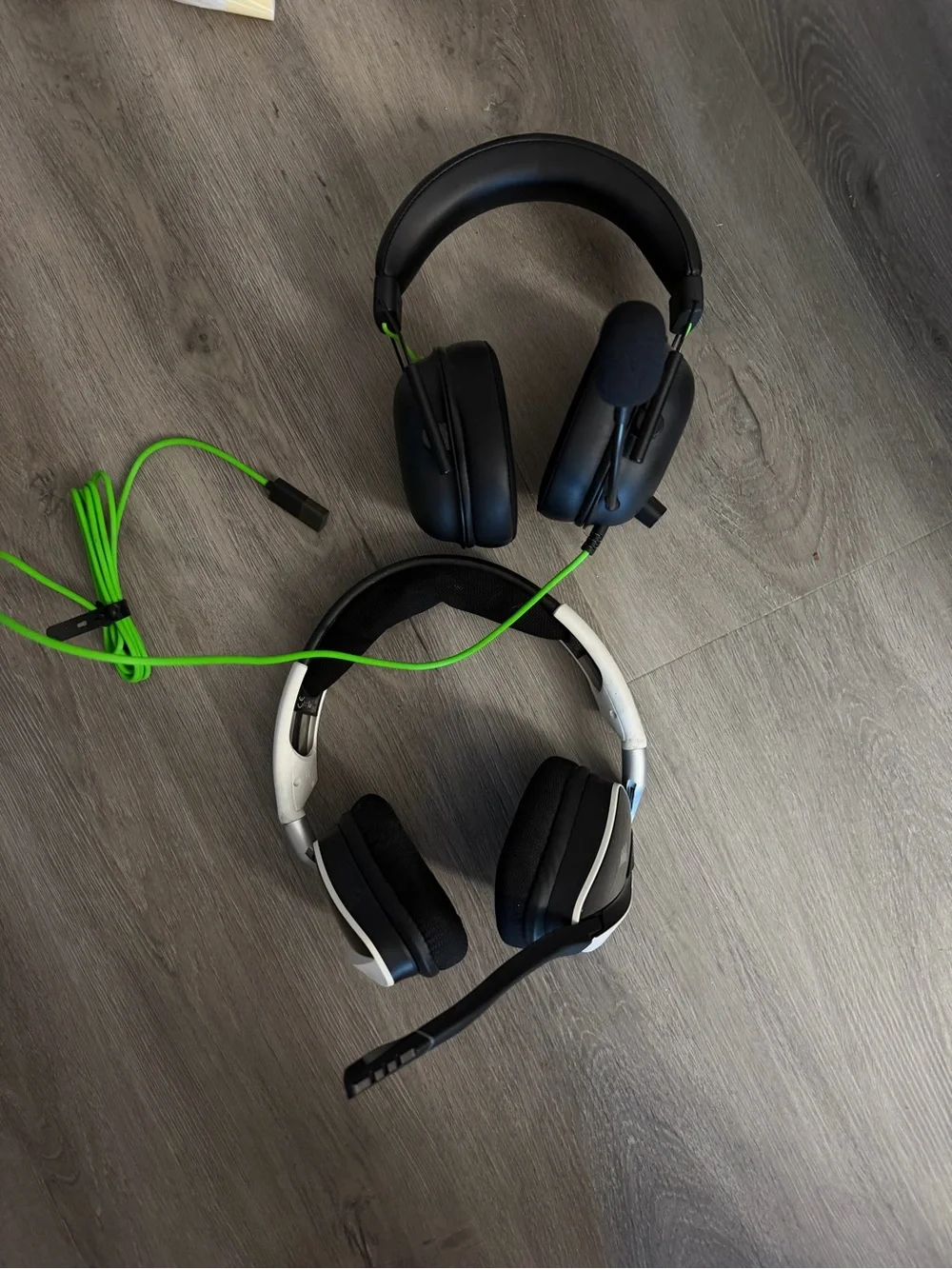 Corsair Black and White Gaming Headsets with Green Cable
